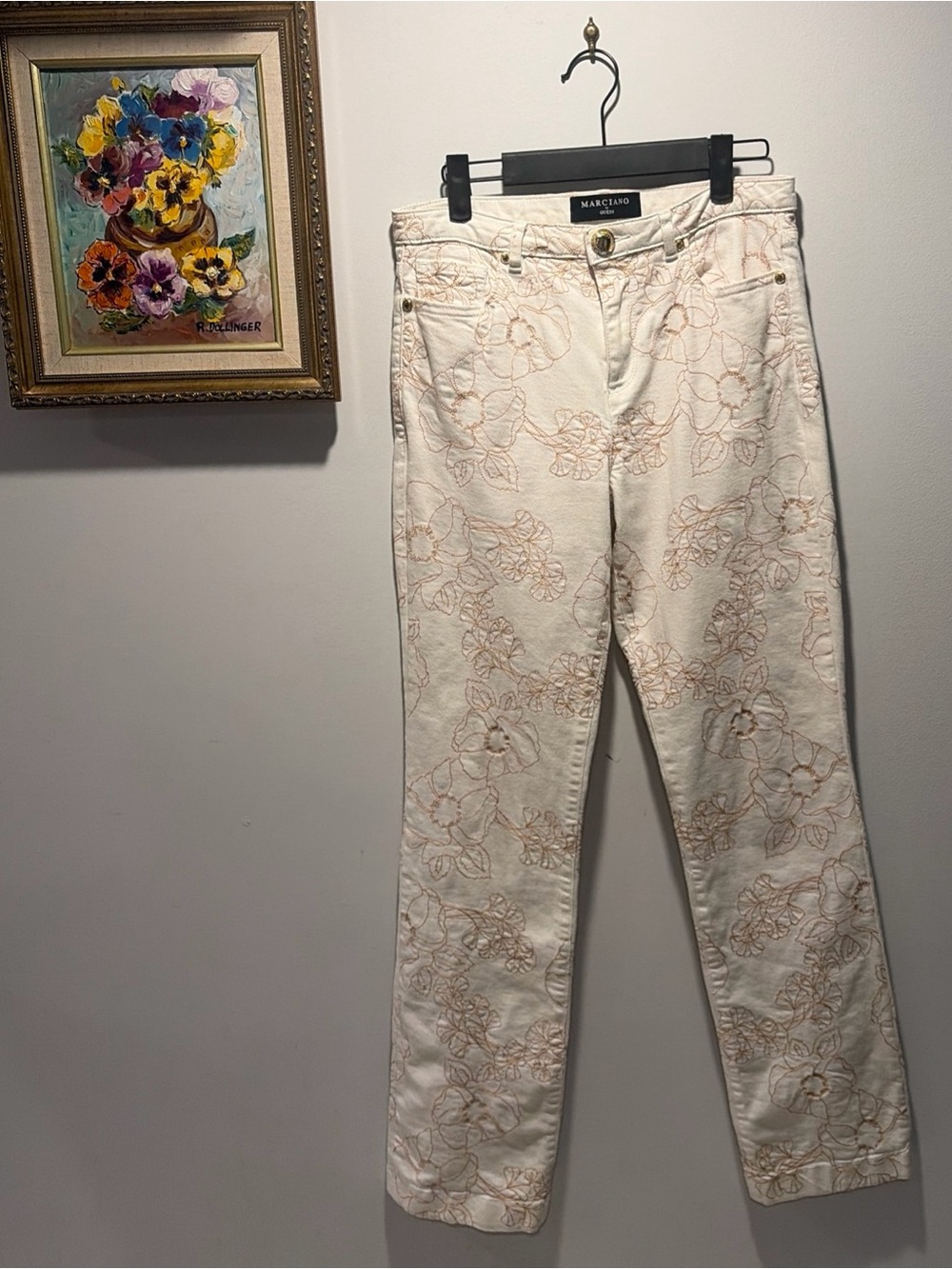 Marciano By Guess  White Floral Embroidered Jeans Summer  90s Style